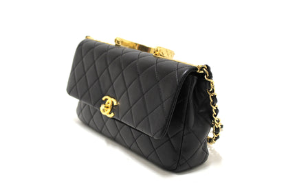 Chanel Black Calfskin Leather Large Flap Bag with Handle Rovelle Bags
