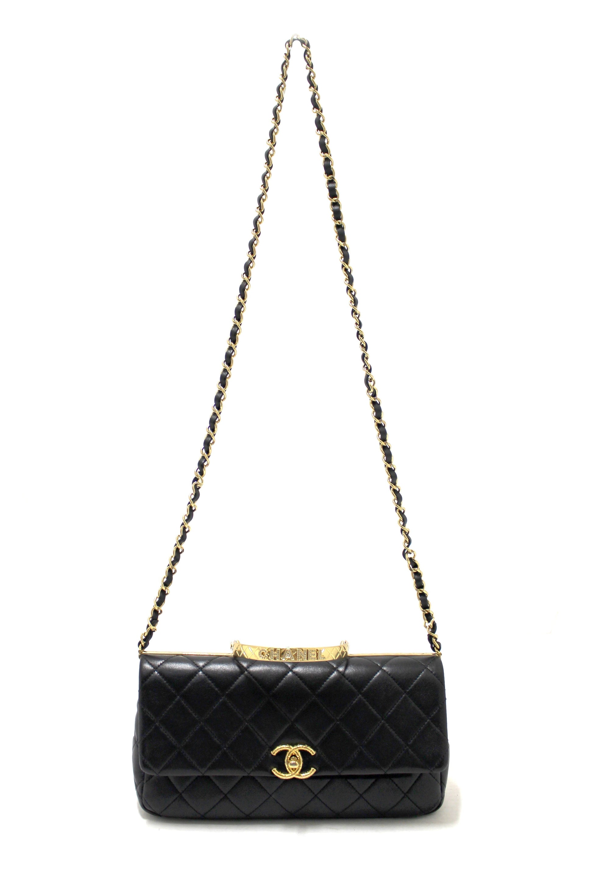 Chanel Black Calfskin Leather Large Flap Bag with Handle Rovelle Bags