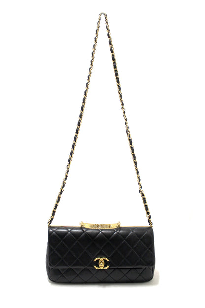 Chanel Black Calfskin Leather Large Flap Bag with Handle Rovelle Bags