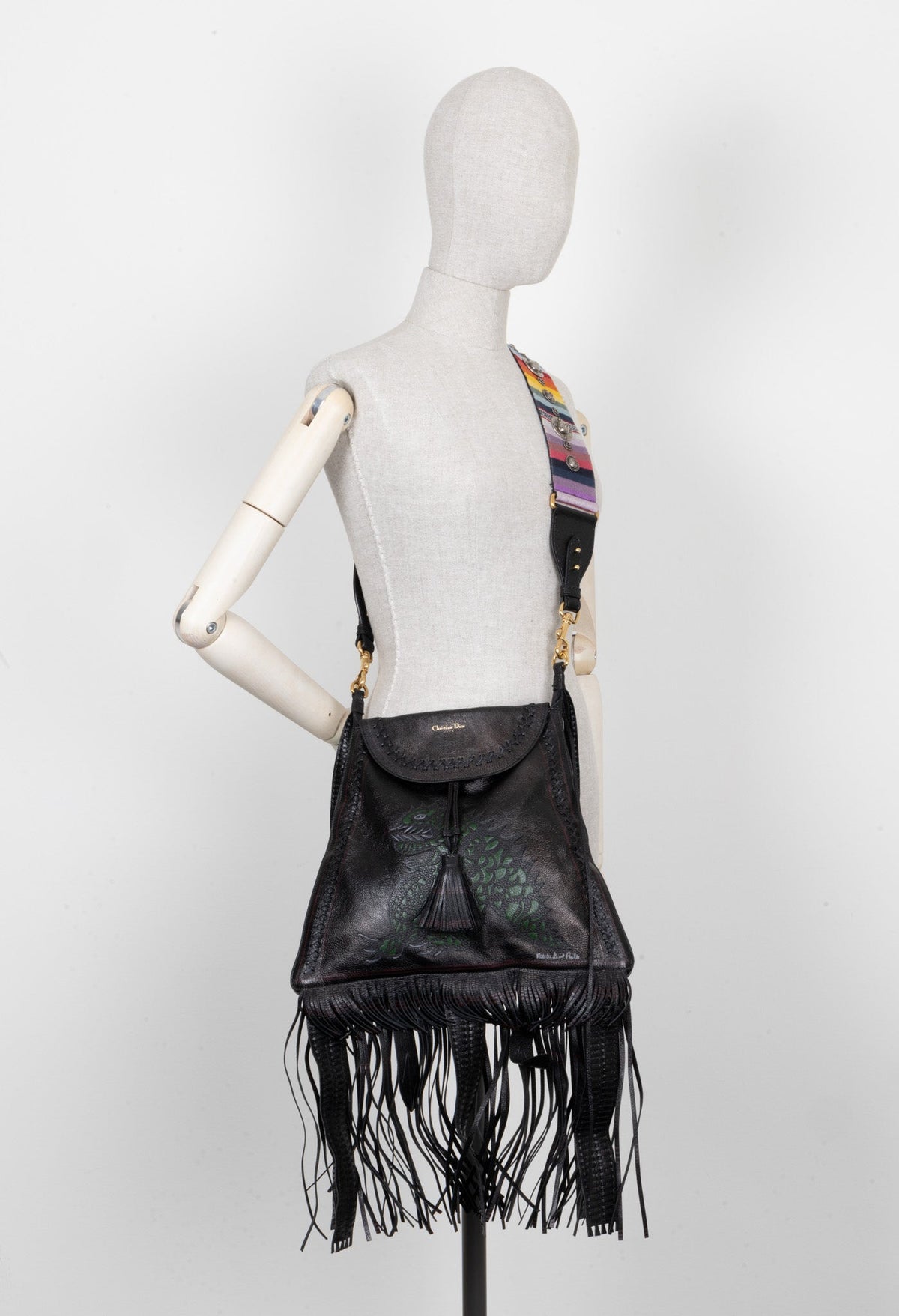 Christian Dior Niki De Saint Phalle Fringed Hobo Bag Leather Black Rovelle Bags