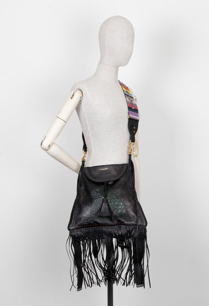 Christian Dior Niki De Saint Phalle Fringed Hobo Bag Leather Black Rovelle Bags
