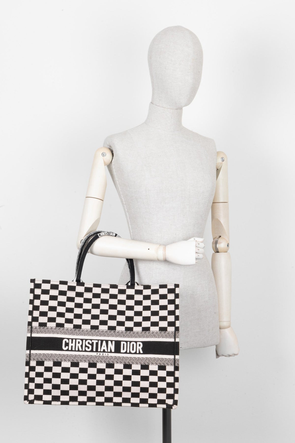 Christian Dior Medium Check Book Tote Black White Rovelle Bags