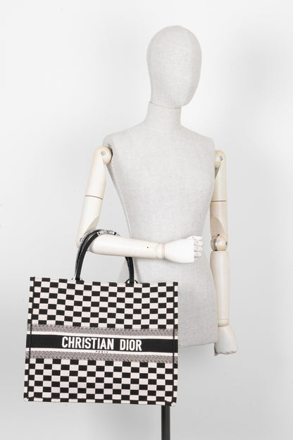 Christian Dior Medium Check Book Tote Black White Rovelle Bags