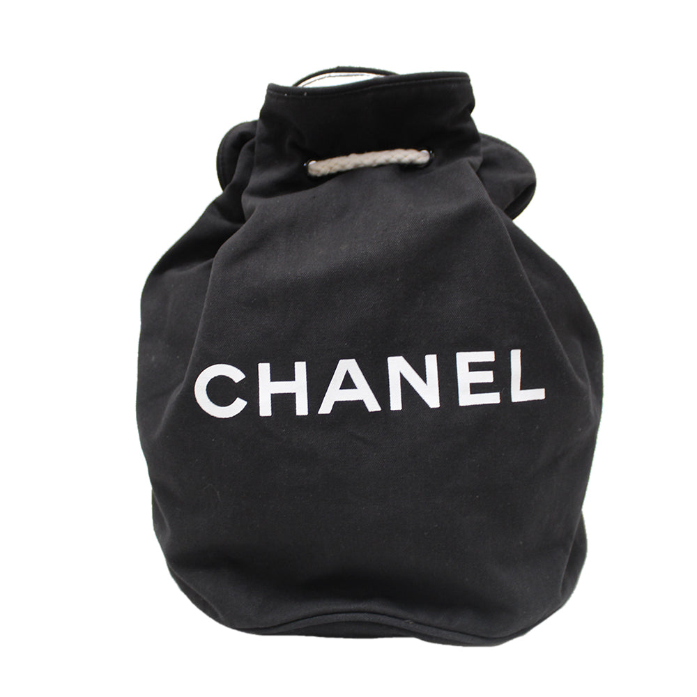 Chanel Black Logo Canvas Big Drawstring Cosmetic Bag Rovelle Bags
