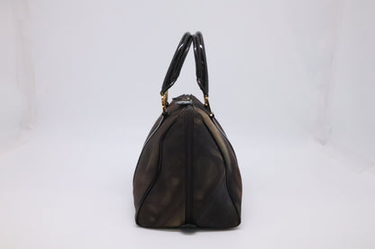 Dior Boston Bag in Brown Nylon and Black Patent Leather Rovelle Bags