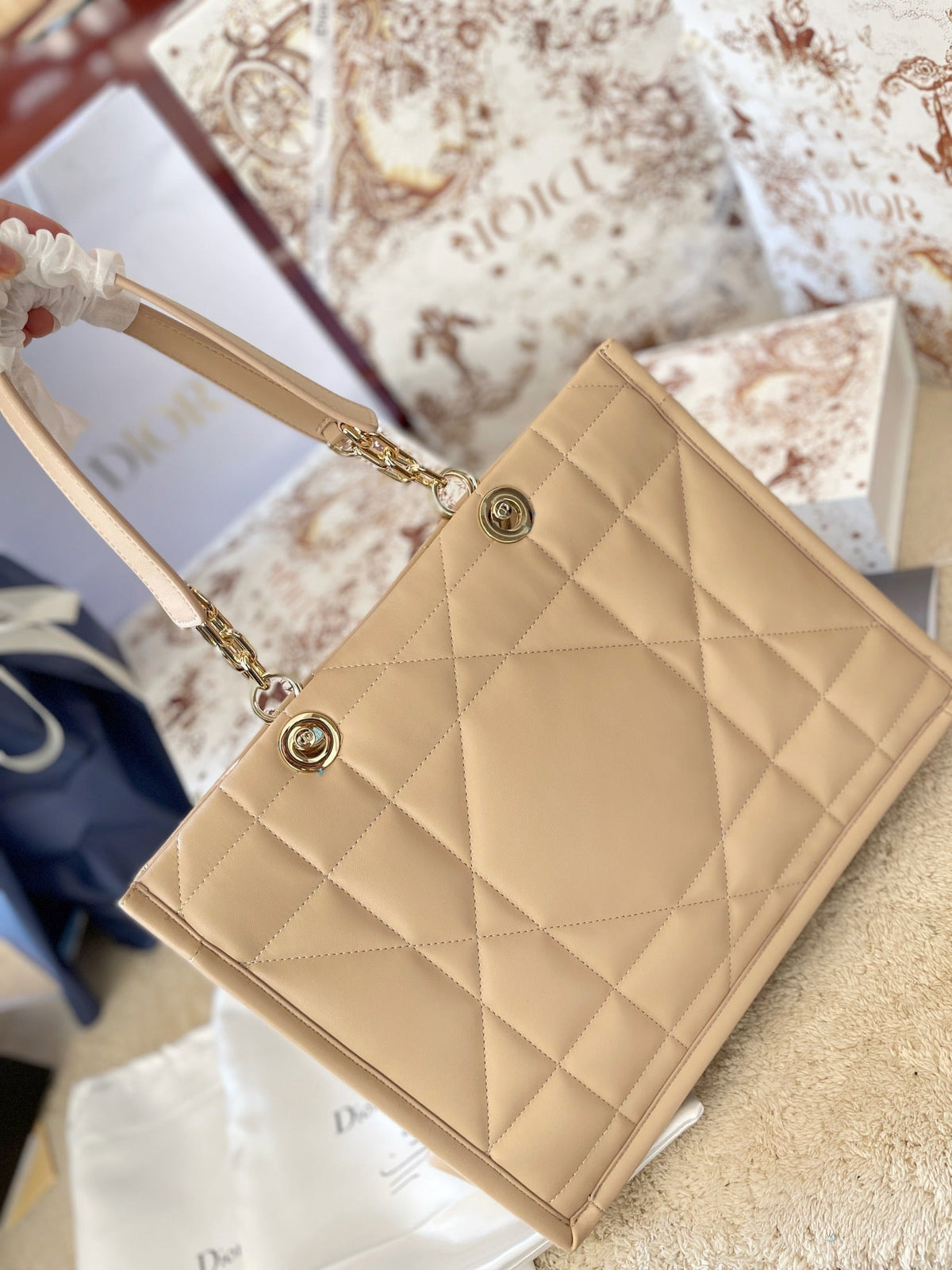 Dior Chain Leather Tote Bag Rovelle Bags