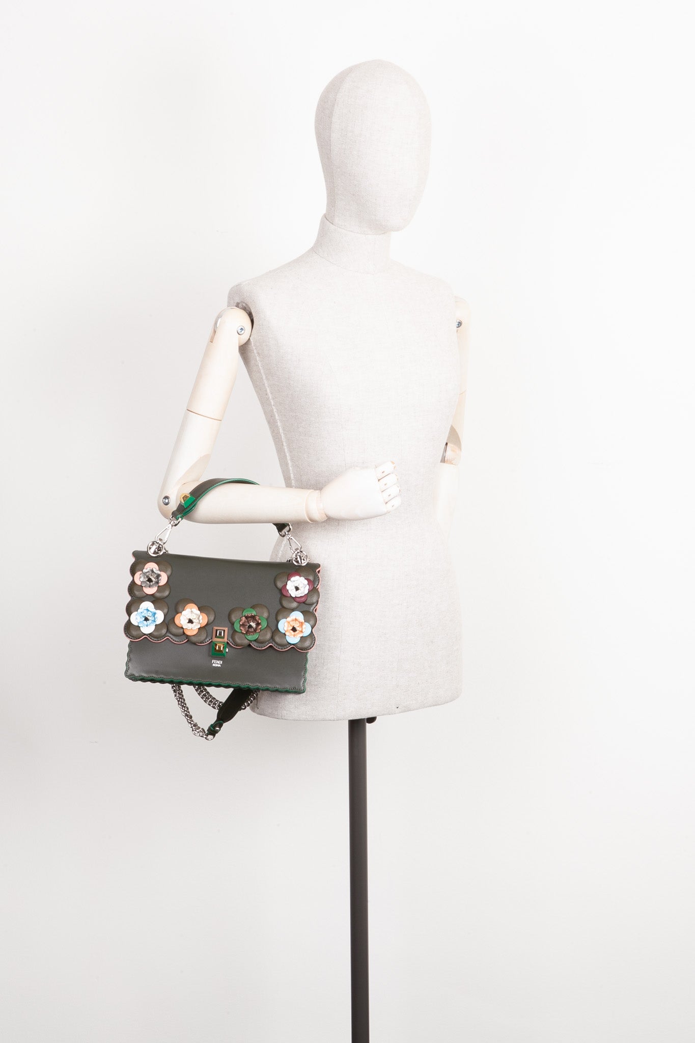 FENDI Flowerland Kan I Bag Embellished Leather Bag Green Rovelle Bags