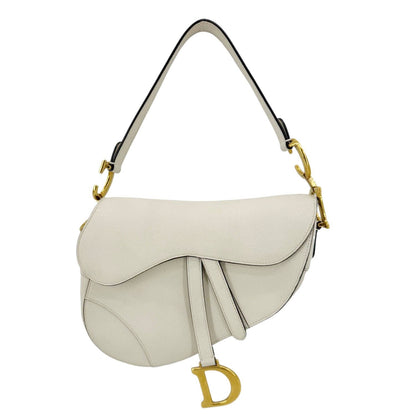CHRISTIAN DIOR Saddle Leather Satchel Bag Off White Rovelle Bags