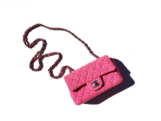 CHANEL Wool Tweed 2022 Pink Rectangular Mini Flap Bag Rovelle Bags