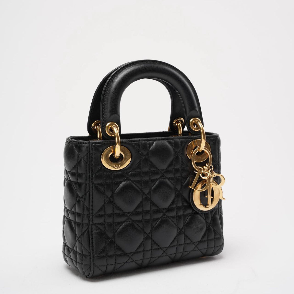 Dior Lady Dior Mini Bag Black Lambskin Gold Hardware Rovelle Bags