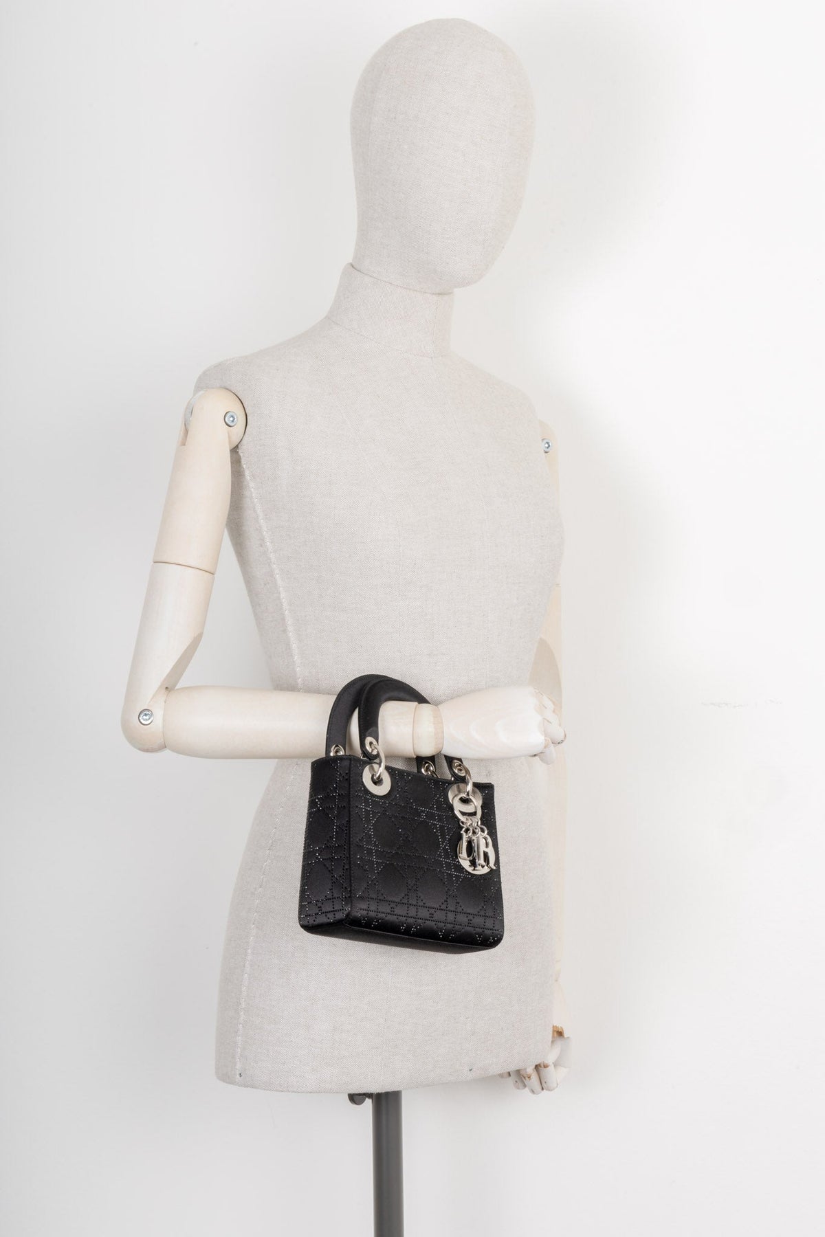 Christian Dior Mini Lady Dior Bag Cannage Strass Satin Black Rovelle Bags
