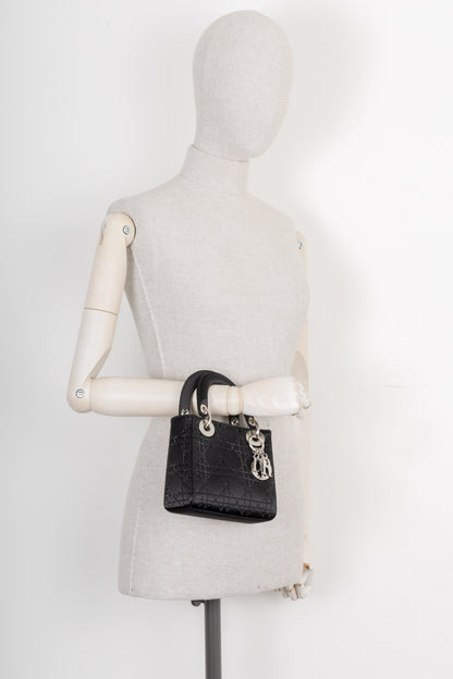 Christian Dior Mini Lady Dior Bag Cannage Strass Satin Black Rovelle Bags