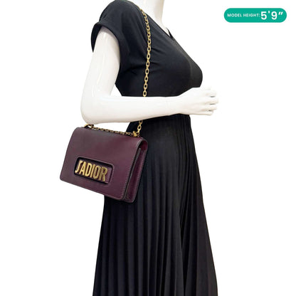 CHRISTIAN DIOR J'Adior Flap Medium Leather Chain Shoulder Bag Burgundy Rovelle Bags