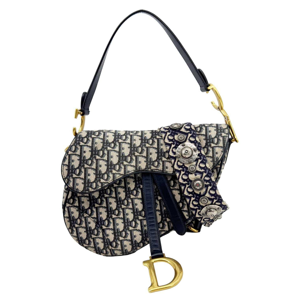 CHRISTIAN DIOR Saddle Oblique Jacquard Belt Crossbody Bag Navy Blue Rovelle Bags