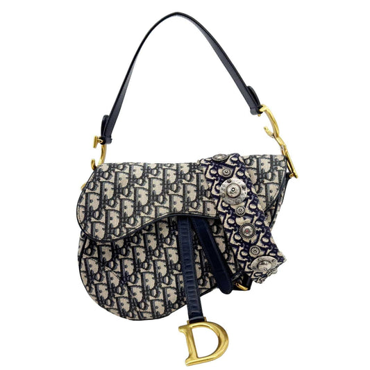 CHRISTIAN DIOR Saddle Oblique Jacquard Belt Crossbody Bag Navy Blue Rovelle Bags