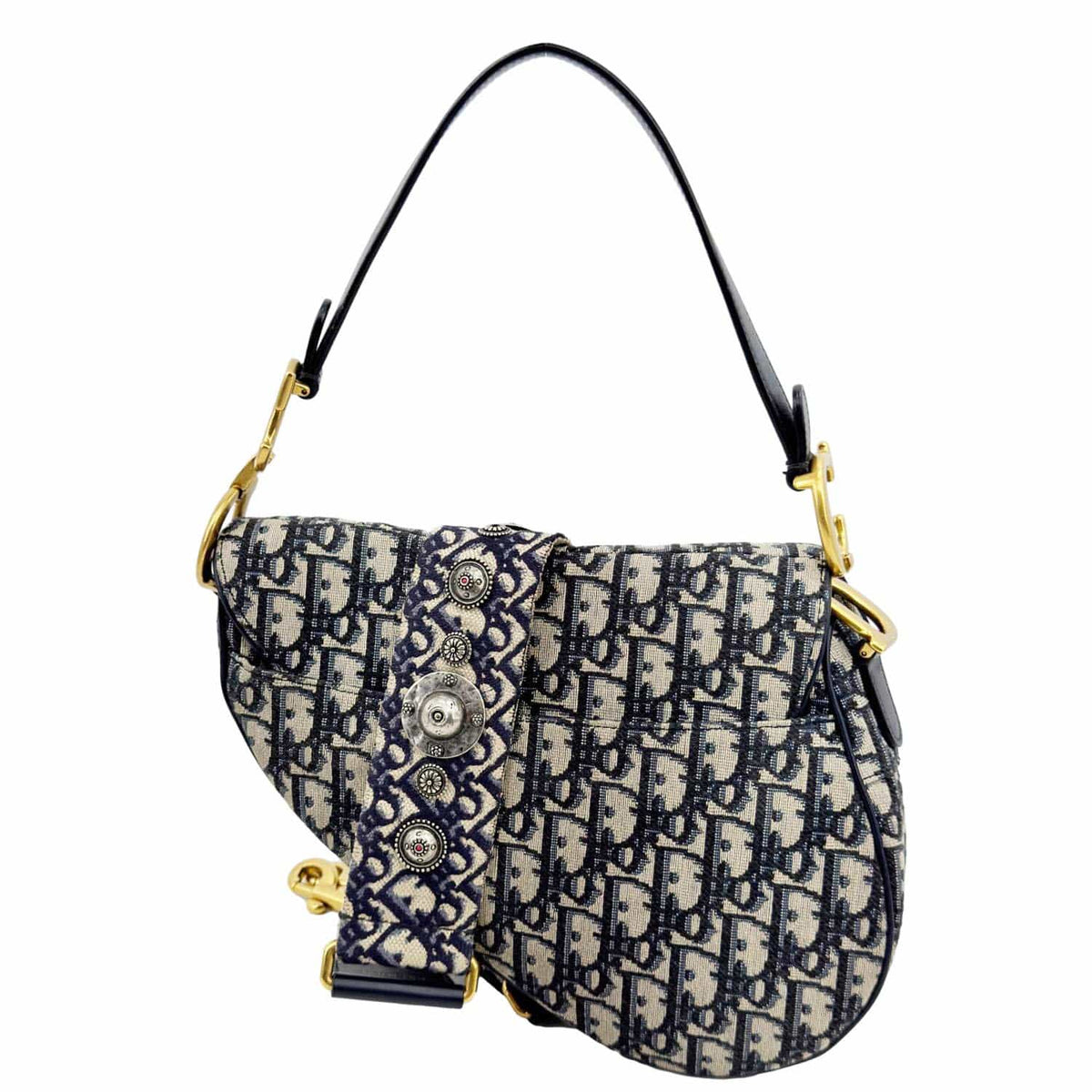 CHRISTIAN DIOR Saddle Oblique Jacquard Belt Crossbody Bag Navy Blue Rovelle Bags