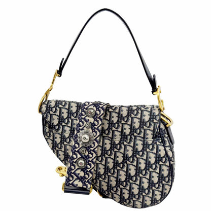 CHRISTIAN DIOR Saddle Oblique Jacquard Belt Crossbody Bag Navy Blue Rovelle Bags