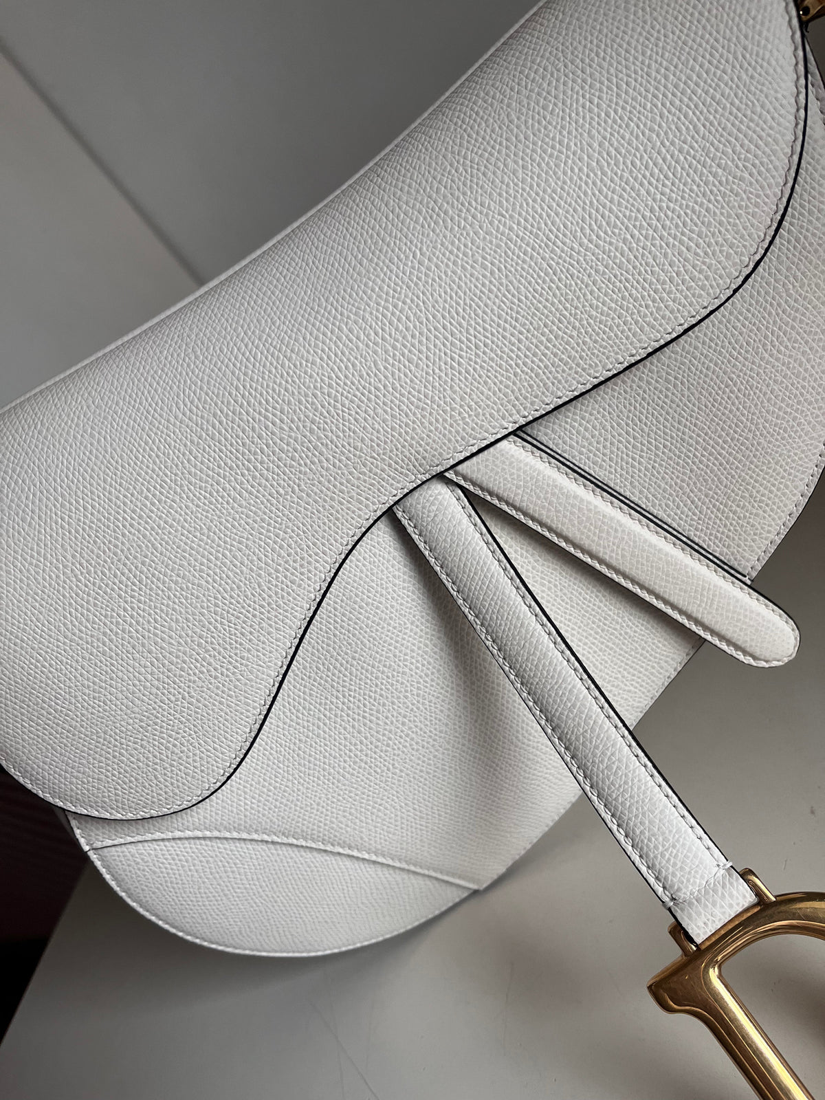 Dior Saddle White Medium Grained Leather Handbag Rovelle Bags