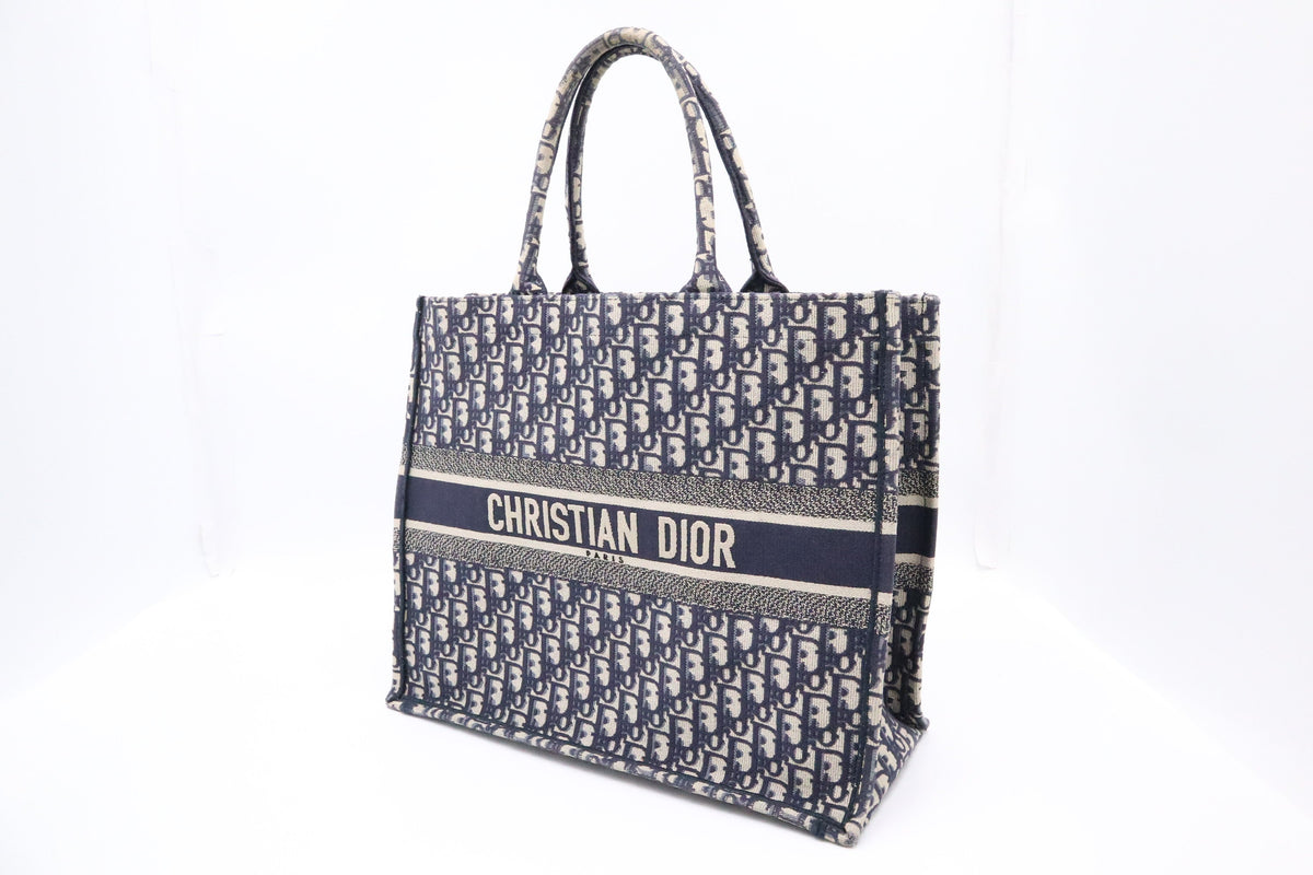 Dior Large Book Tote in Navy Oblique Embroidery Canvas Rovelle Bags