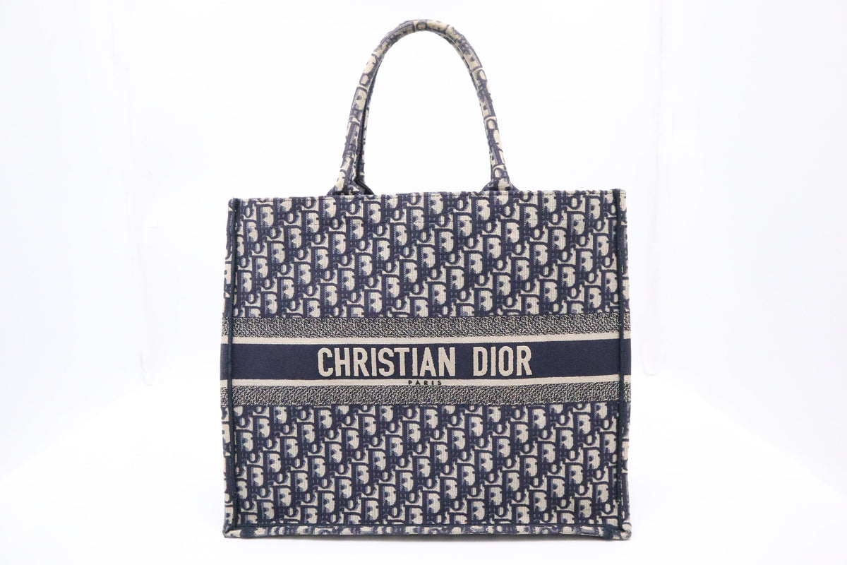 Dior Large Book Tote in Navy Oblique Embroidery Canvas Rovelle Bags