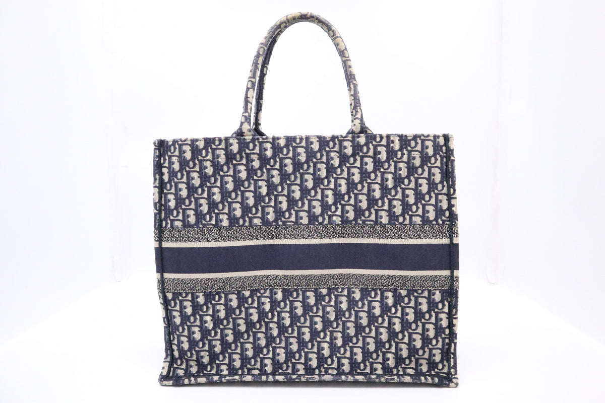 Dior Large Book Tote in Navy Oblique Embroidery Canvas Rovelle Bags