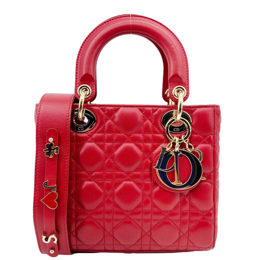 CHRISTIAN DIOR Lady Dior My ABCDior Small Cannage Leather Shoulder Bag Red Rovelle Bags