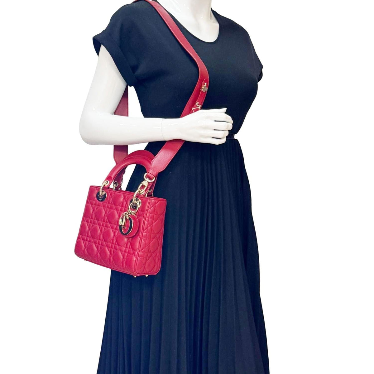 CHRISTIAN DIOR Lady Dior My ABCDior Small Cannage Leather Shoulder Bag Red Rovelle Bags