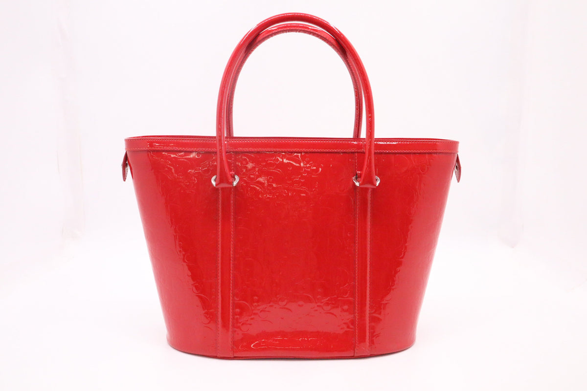 Dior Tote in Red Oblique Patent Leather Rovelle Bags