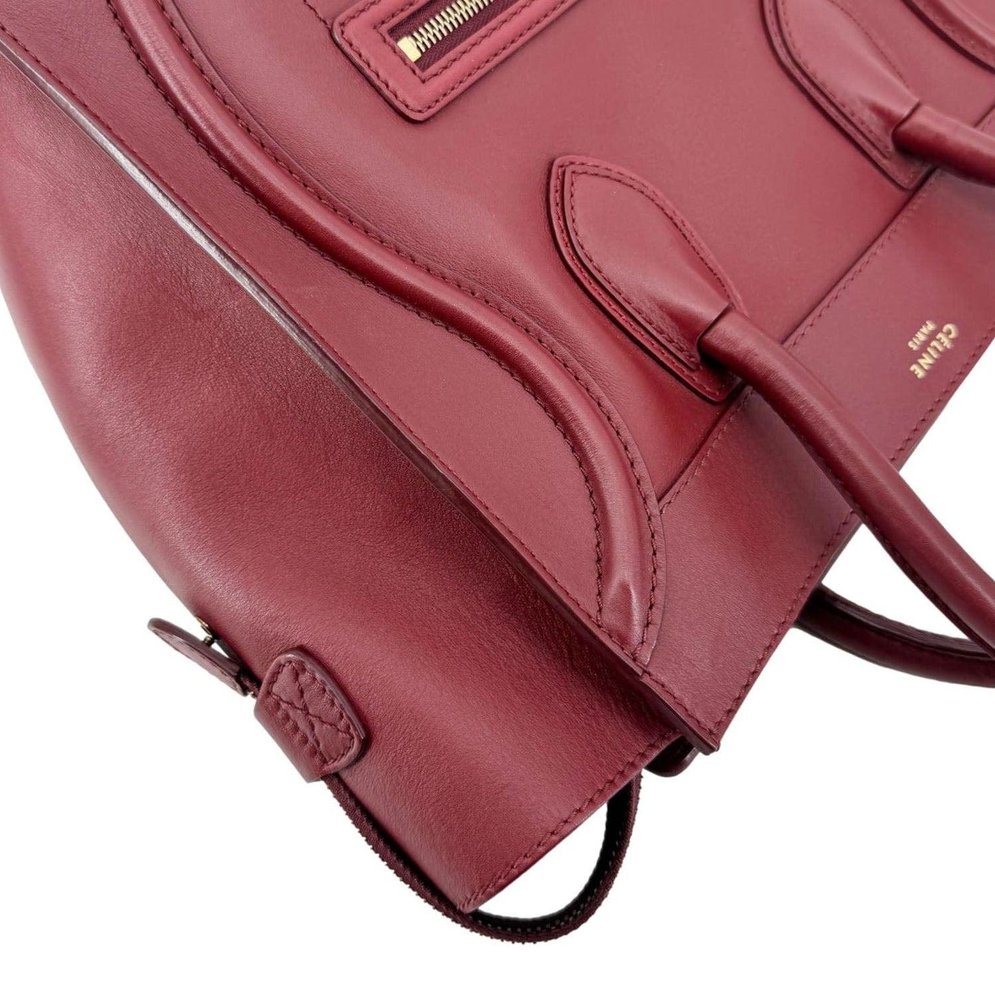CELINE Luggage Leather Satchel Bag Burgundy