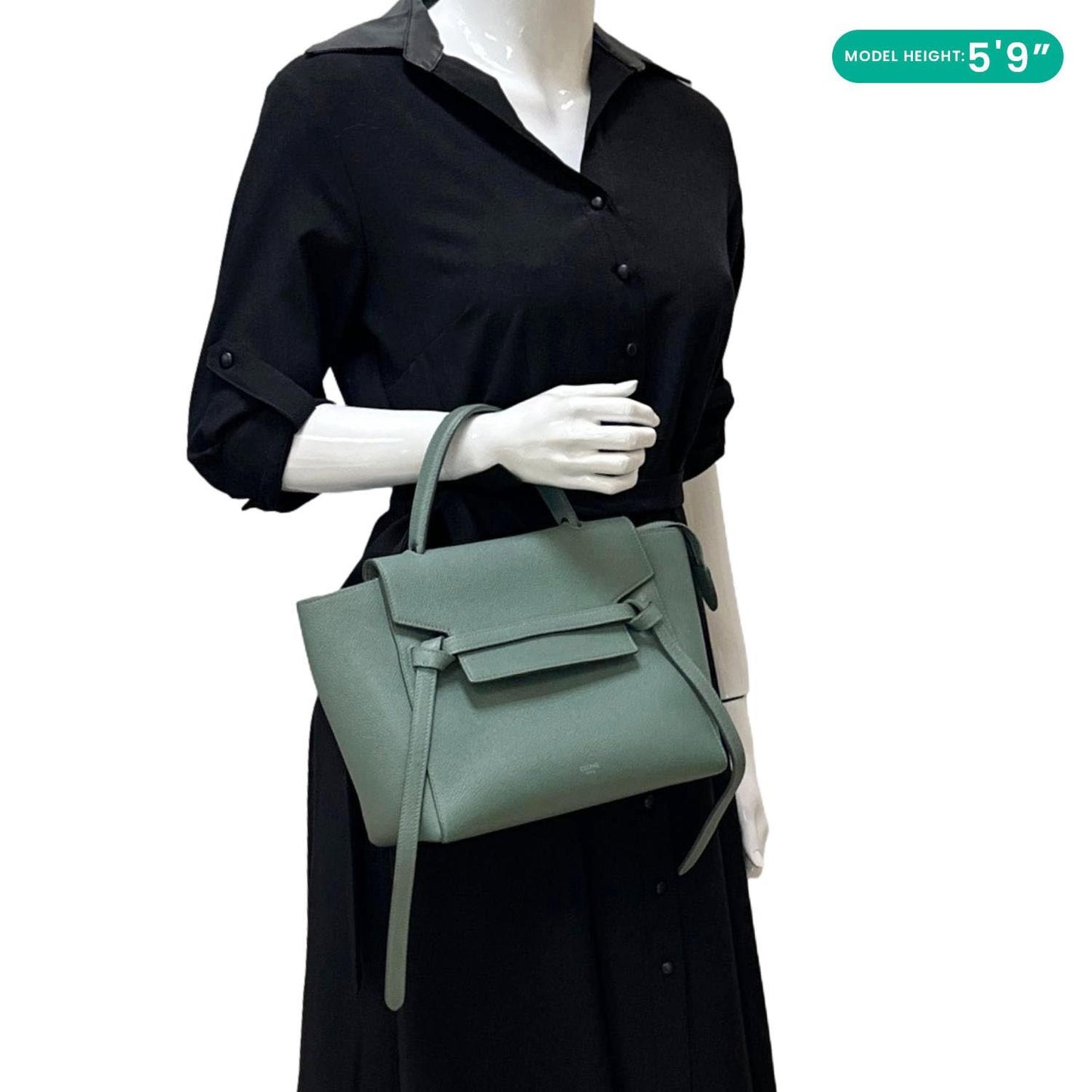 CELINE Micro Belt Grained Leather Shoulder Bag Light Green