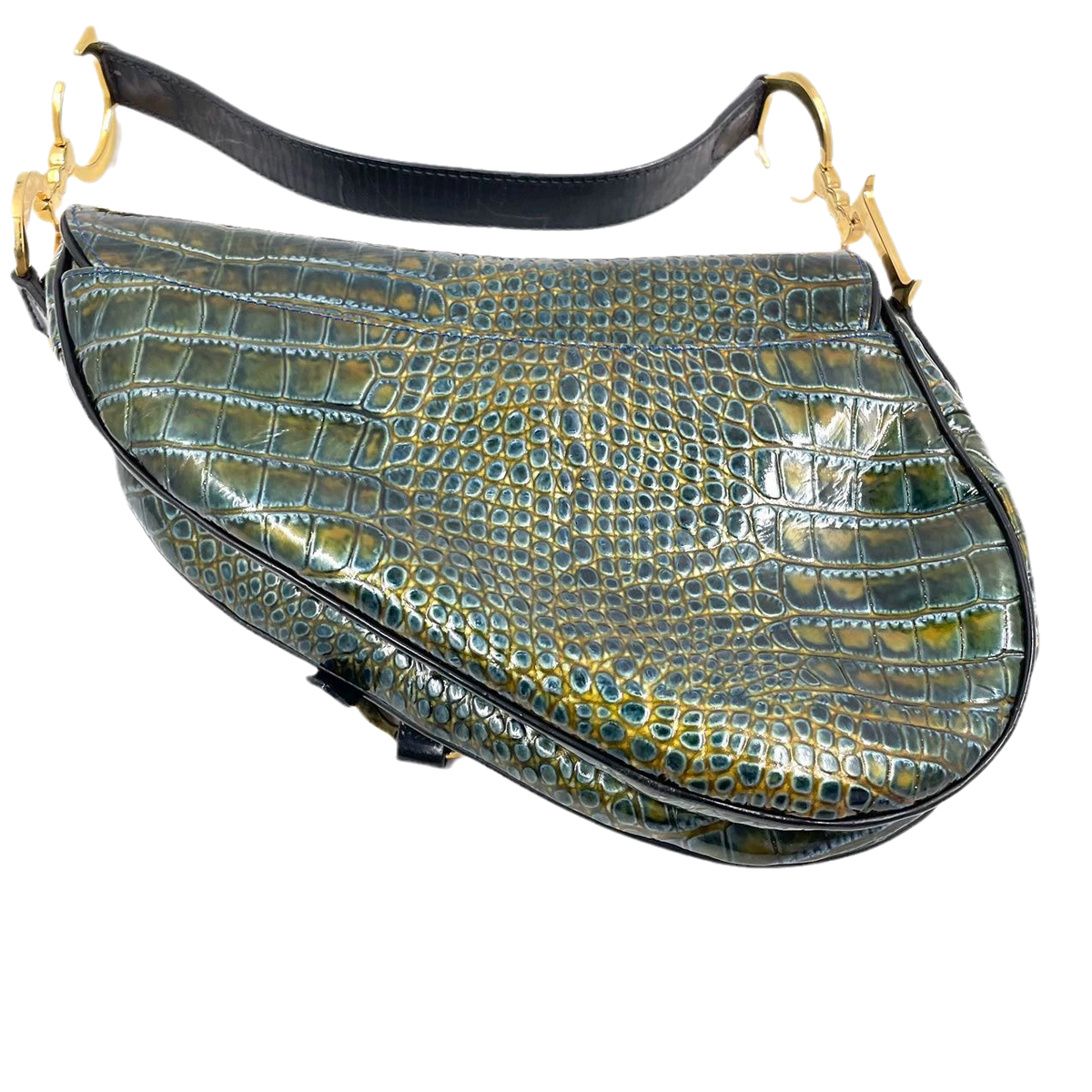 Dior Saddle Green Medium Crocodile embossed Leather Handbag Rovelle Bags