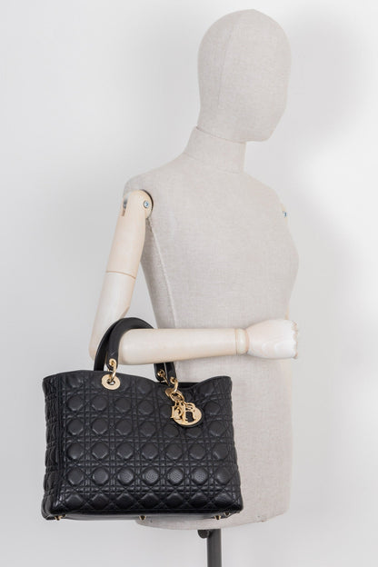 Christian Dior Lady Dior Bag Quilted Grained Calfskin Black Rovelle Bags
