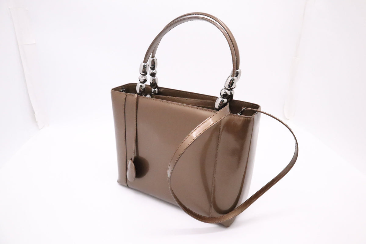 Dior Malice Shoulder Bag in Brown Patent Leather Rovelle Bags