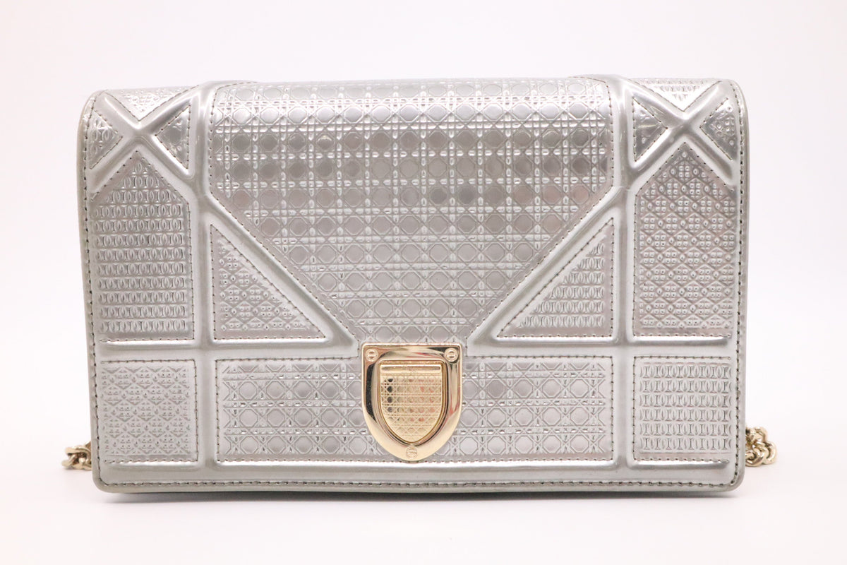 Dior Diorama Clutch on Chain in Silver Leather Rovelle Bags