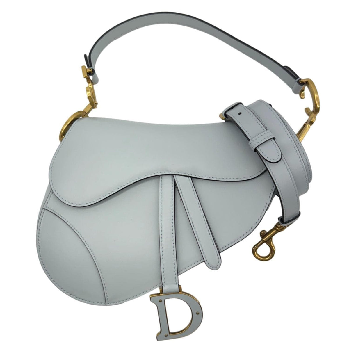 Christian Dior Saddle Leather Satchel Shoulder Bag Light Blue Rovelle Bags