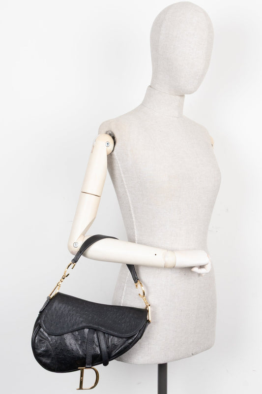 Christian Dior Saddle Bag Ostrich Black Rovelle Bags
