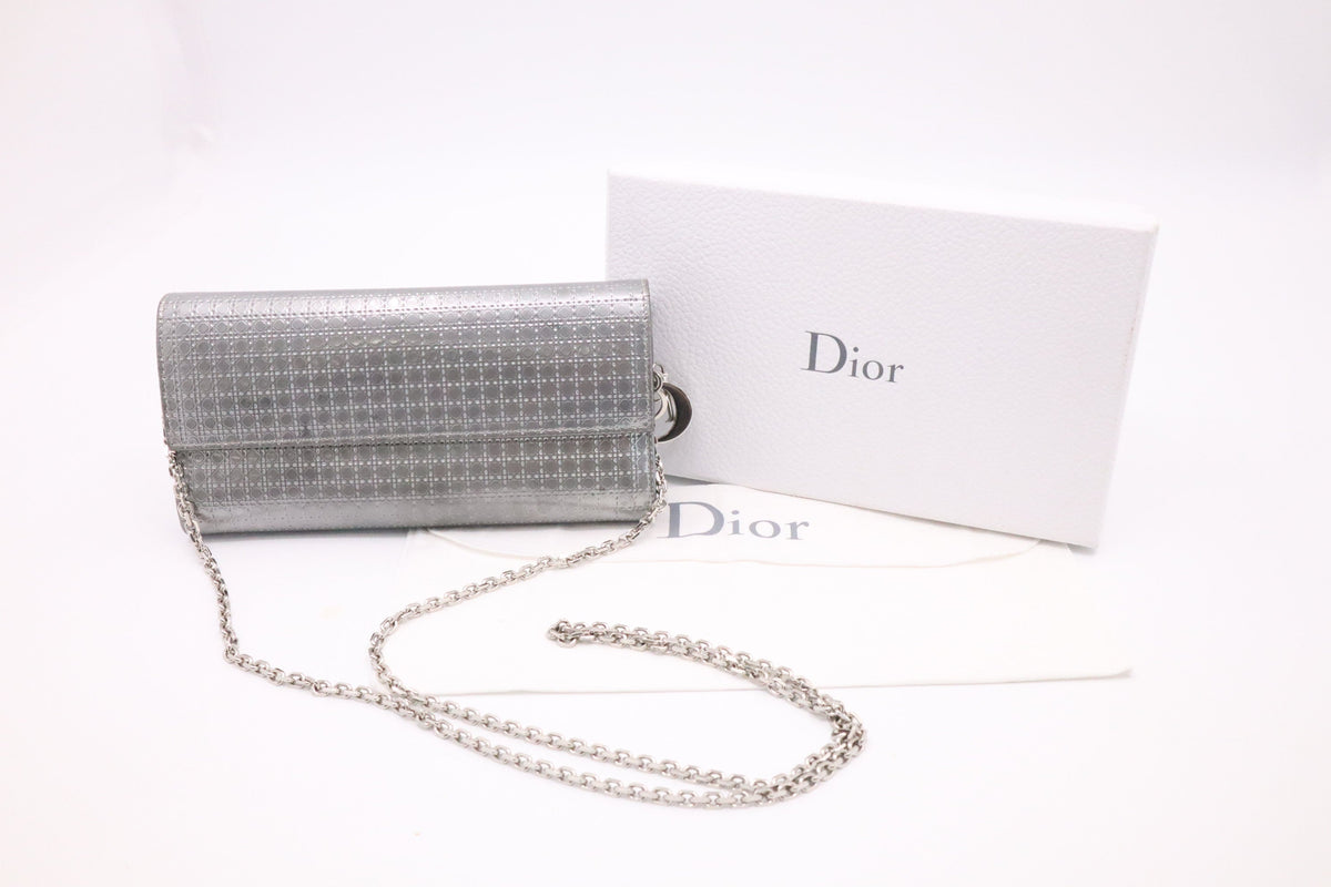 Dior Croisiere Wallet on Chain in Silver Micro-Cannage Leather Rovelle Bags