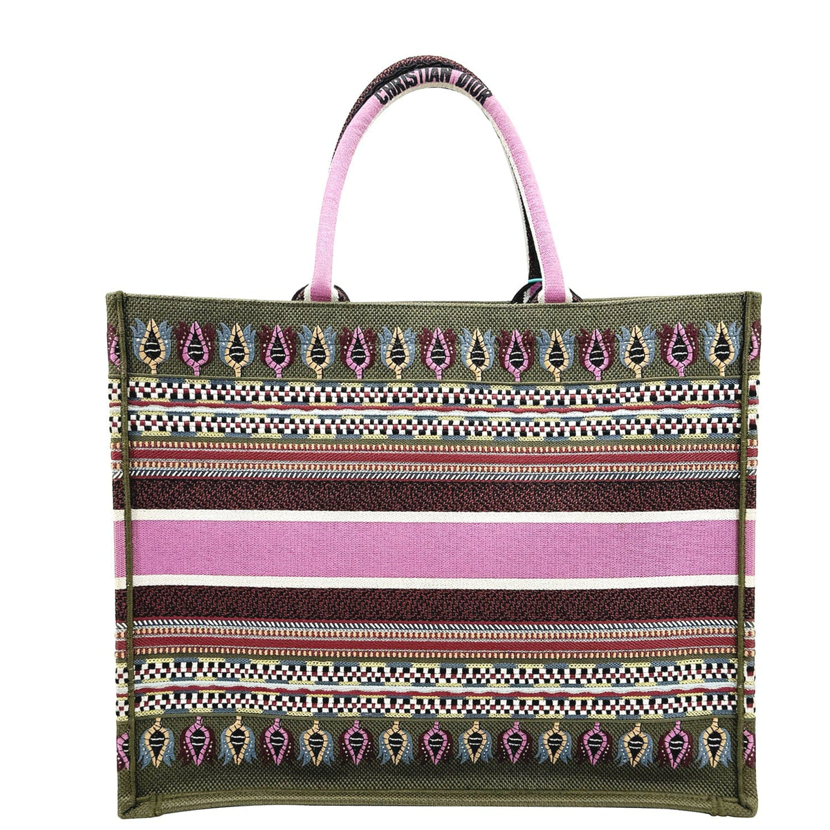 CHRISTIAN DIOR Large Book Embroidered Canvas Tote Bag Pink Rovelle Bags