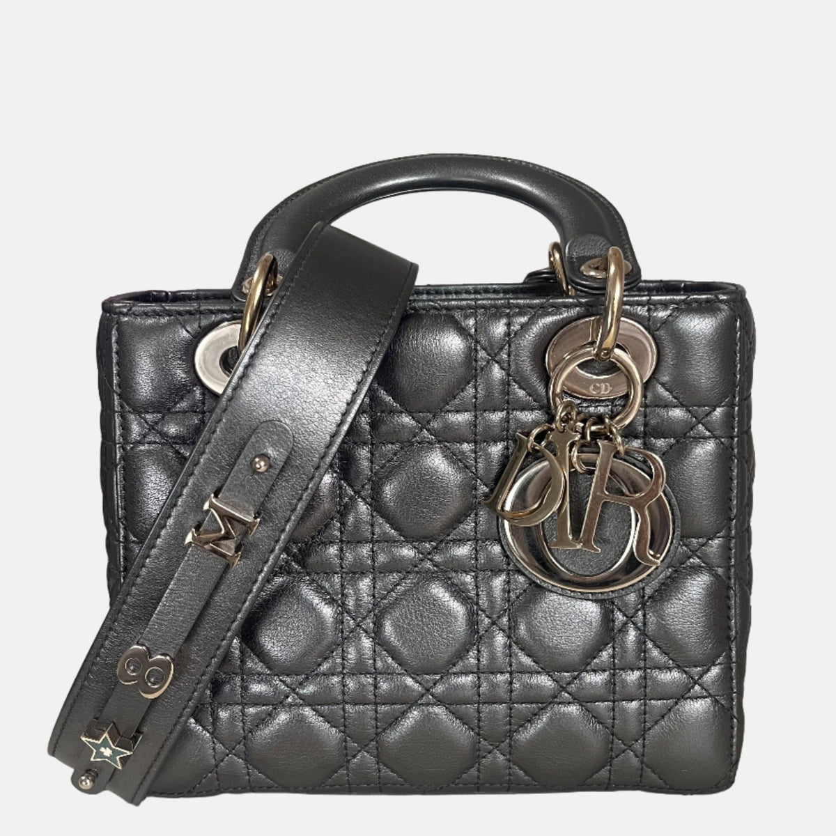 Lady Dior Small ABCdior Gunmetal Grey Cannage Lambskin Handbag with ABC Strap Rovelle Bags