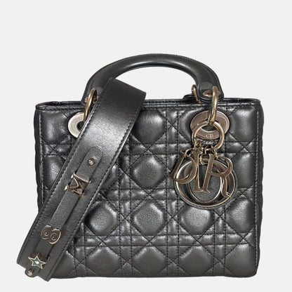 Lady Dior Small ABCdior Gunmetal Grey Cannage Lambskin Handbag with ABC Strap Rovelle Bags