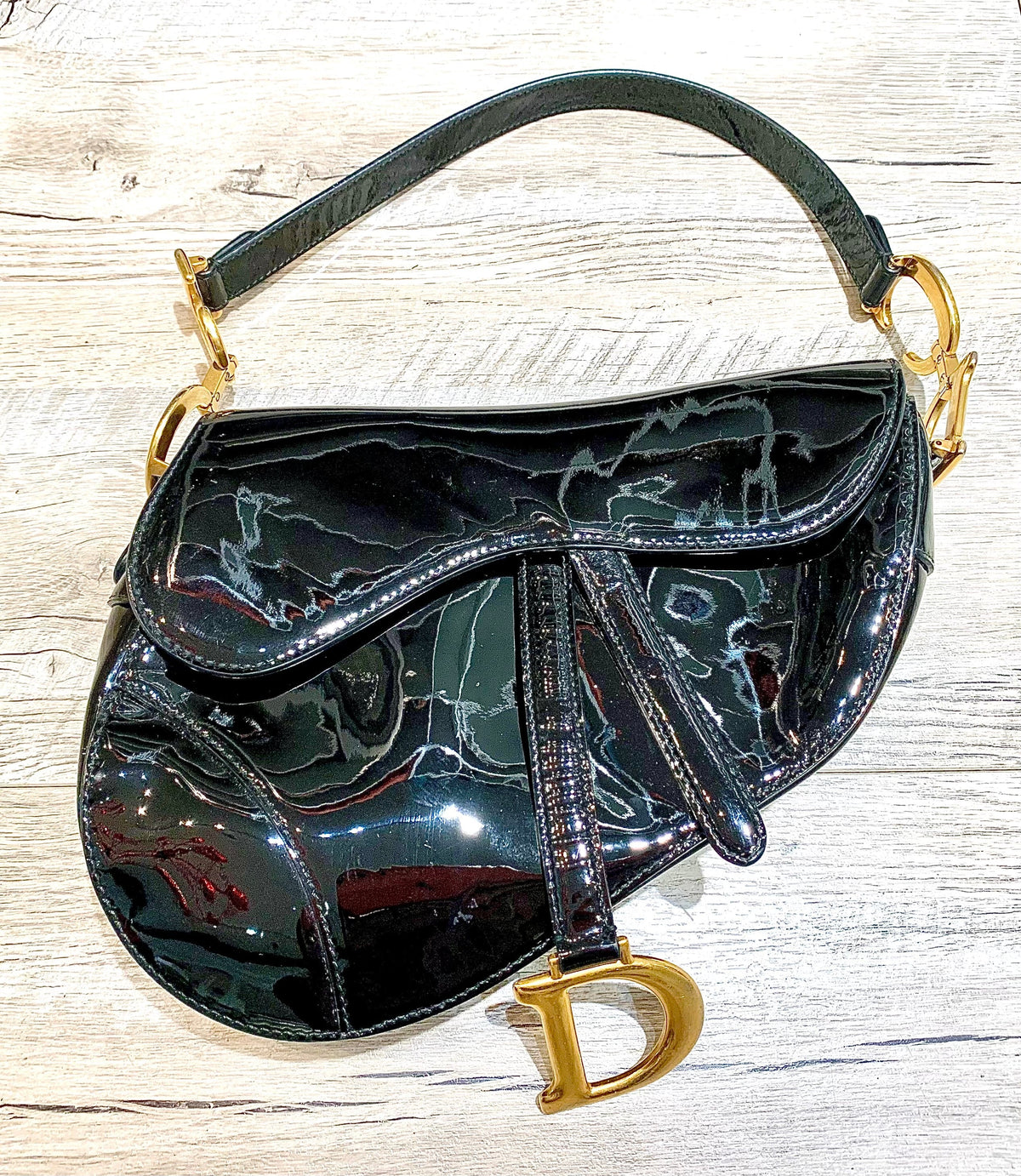 CHRISTIAN DIOR PATENT LEATHER SADDLE BAG Rovelle Bags