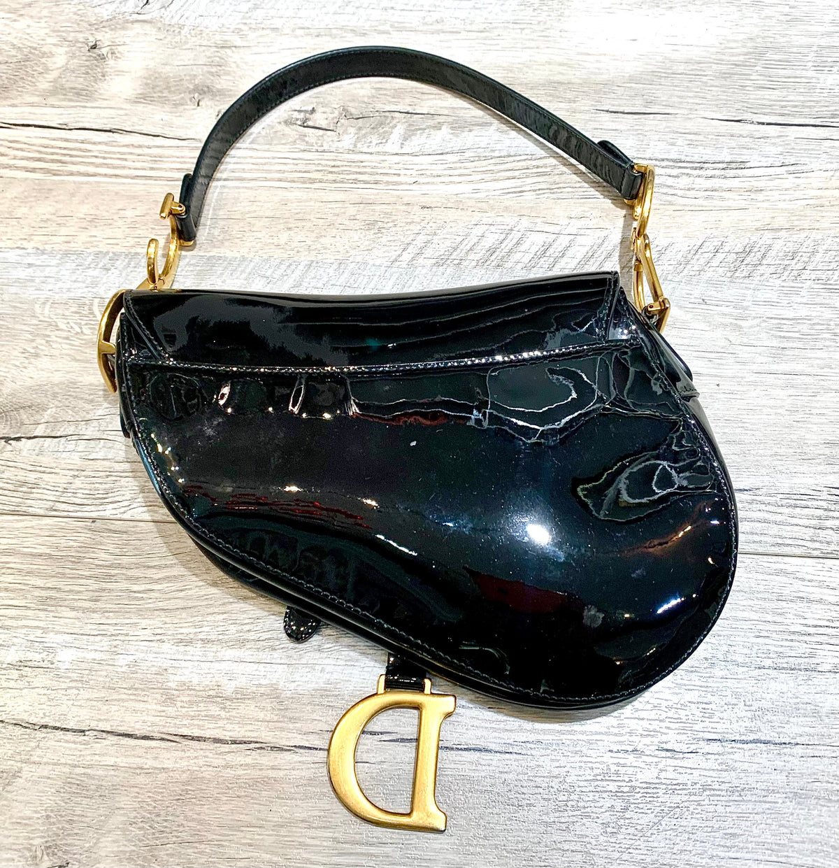 CHRISTIAN DIOR PATENT LEATHER SADDLE BAG Rovelle Bags