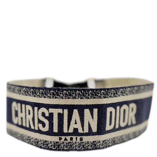 CHRISTIAN DIOR Embroidered Canvas Shoulder Strap Navy Blue Rovelle Bags
