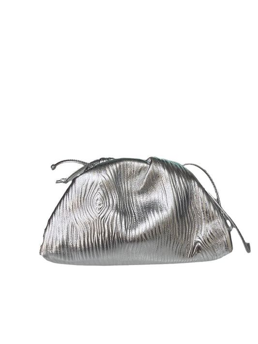 Bottega Veneta Pouch Mini Silver Lambskin Leather Tree Trunk pattern
