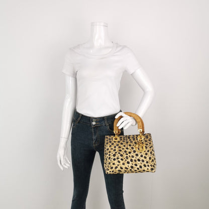 Lady Dior Medium Leopard Print Quilted Cloth Handbag Rovelle Bags