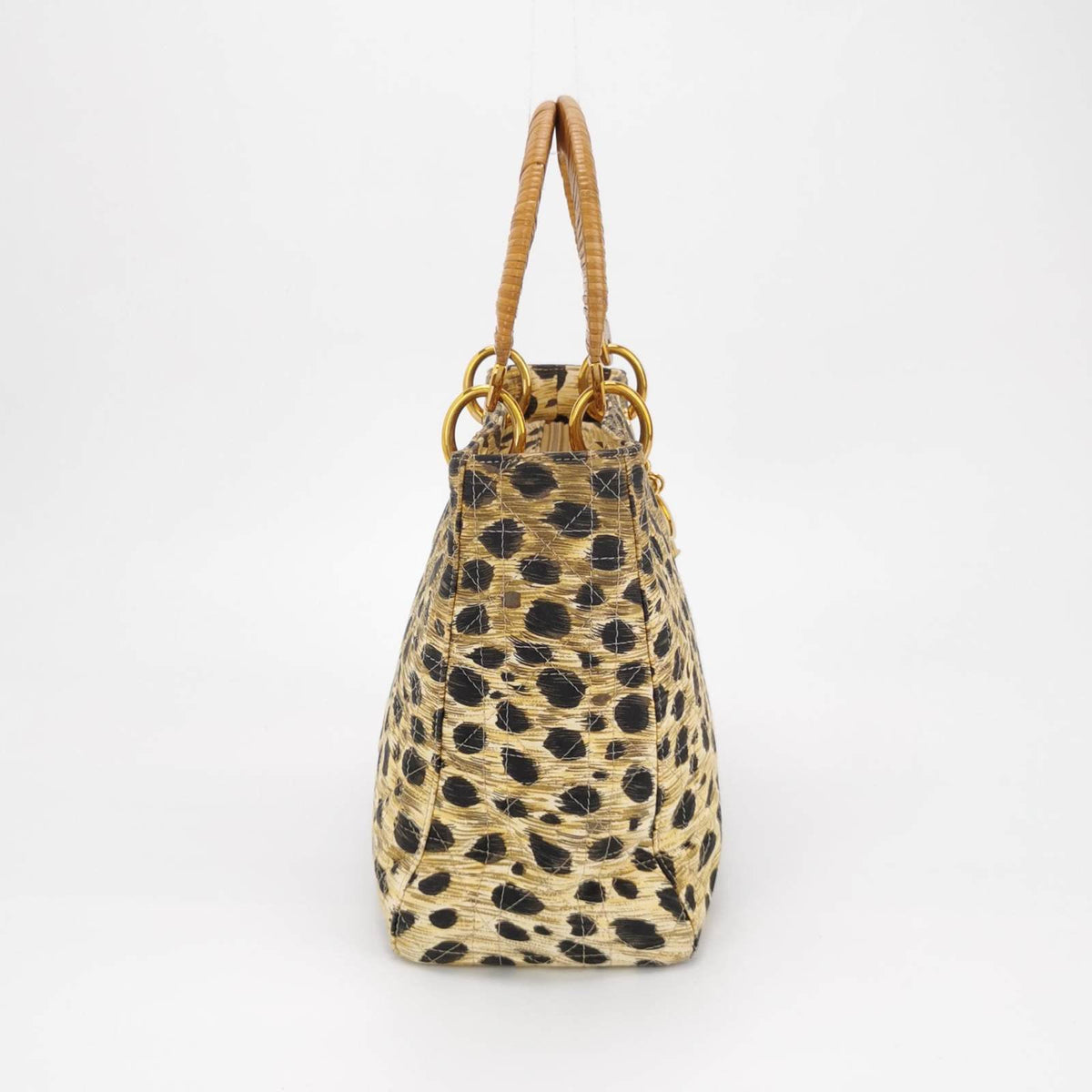 Lady Dior Medium Leopard Print Quilted Cloth Handbag Rovelle Bags