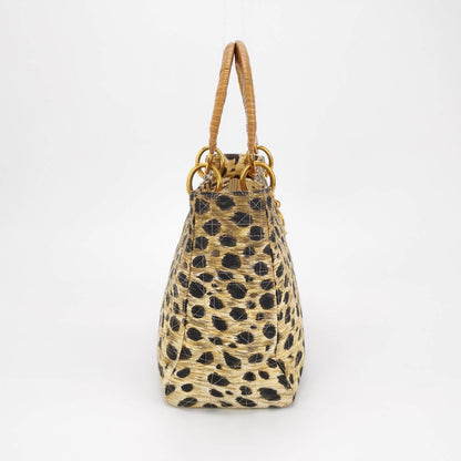 Lady Dior Medium Leopard Print Quilted Cloth Handbag Rovelle Bags