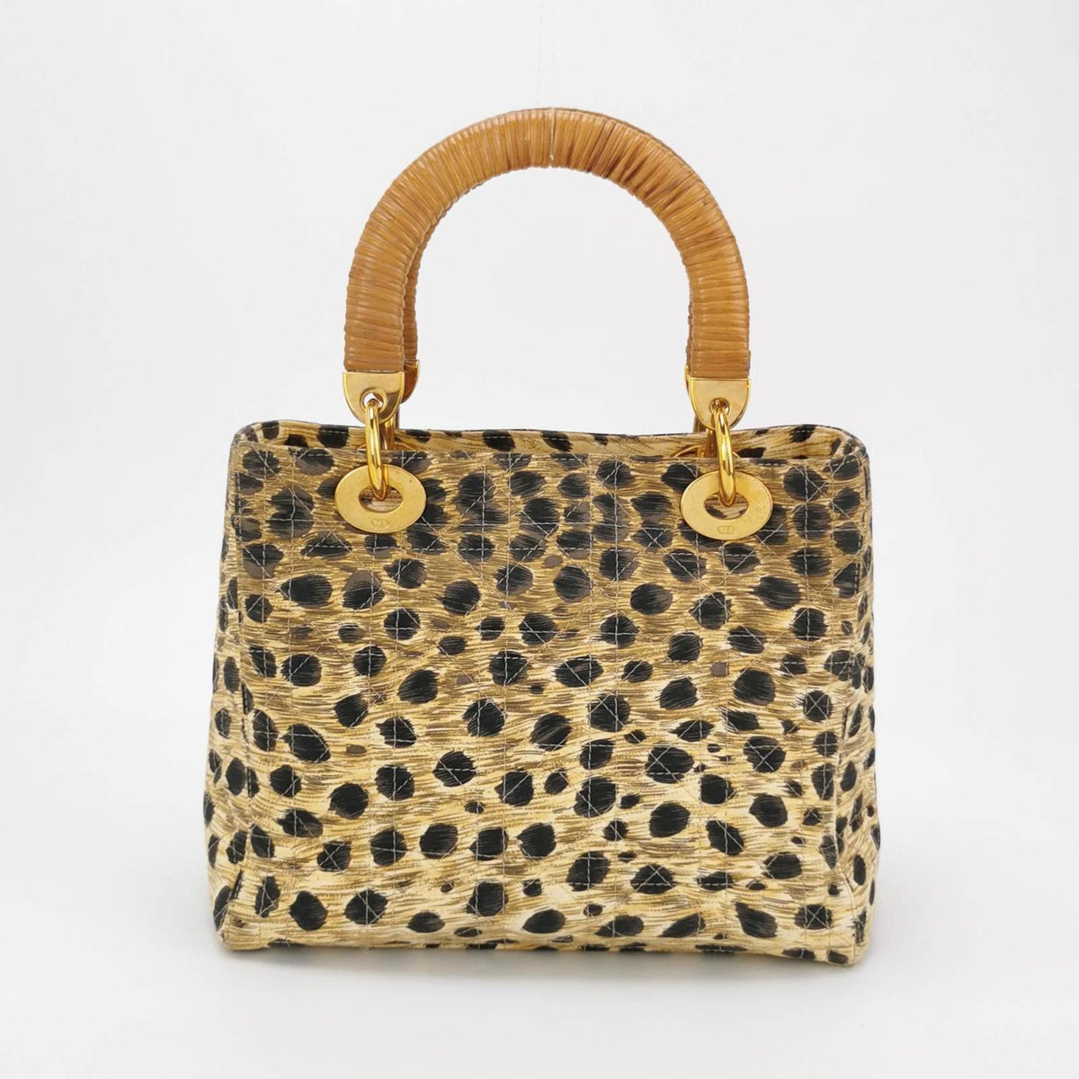 Lady Dior Medium Leopard Print Quilted Cloth Handbag Rovelle Bags