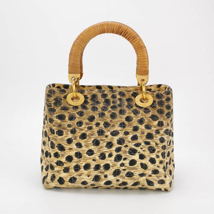 Lady Dior Medium Leopard Print Quilted Cloth Handbag Rovelle Bags