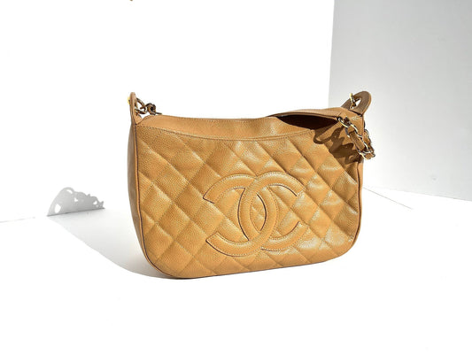 CHANEL Timeless Beige Quilted Caviar Hobo Bag Rovelle Bags
